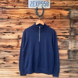 J. CREW | 100% Merino Wool Men's Navy Half-Zip Sweater L